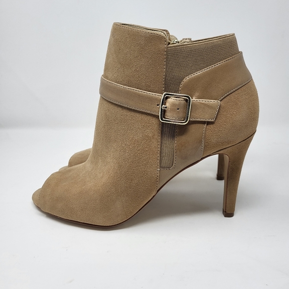 Marc Fisher QM Shimmee Leather Suede High Heel Open Toe Boots Booties Zip 9.5 M - Picture 3 of 11